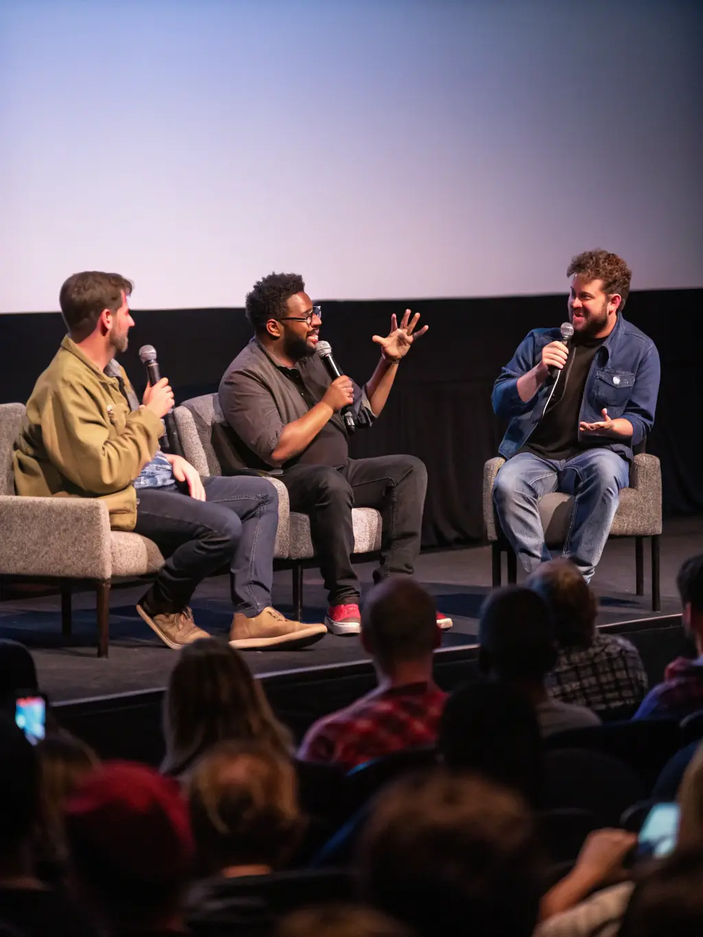 A dynamic image showcasing a panel discussion featuring established artists and emerging creators, engaging in a thought-provoking conversation about the future of art.
